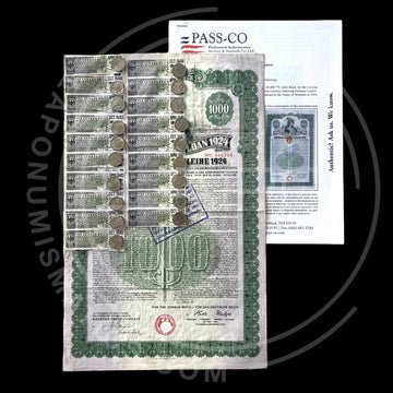 1924 German External Loan – 7% Gold Bond – $1,000 – With PASSCO Certificate of Authentication
